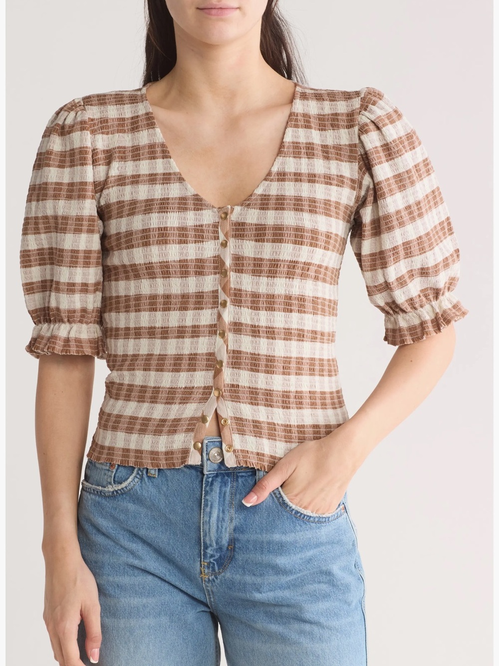 Anthropologie Nation LTD Laila Brown Gingham Corset Pima Cotton Top— Size XS
